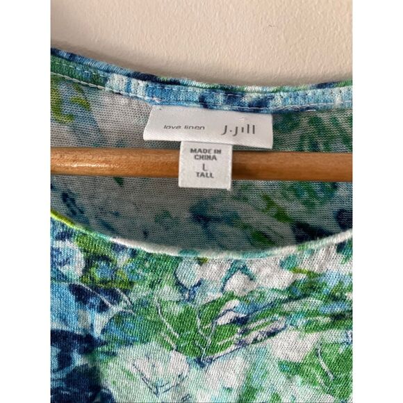 J. Jill Love Linen Tank Top Large 100% Linen Abstract Floral Blue Green - Picture 6 of 6